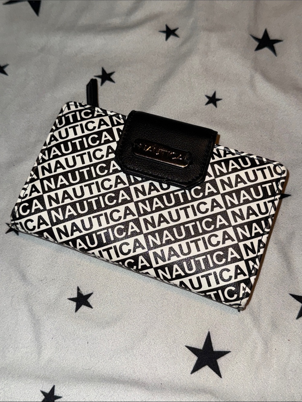 Nautica Black & White Logo Wallet RFID Block Snap Closure Secure Money Holder